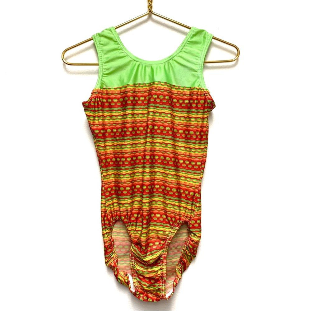 Jam Wear Leos Gymnastics‎ Dance Leotard Adult Large Lime Green Red Jamwear